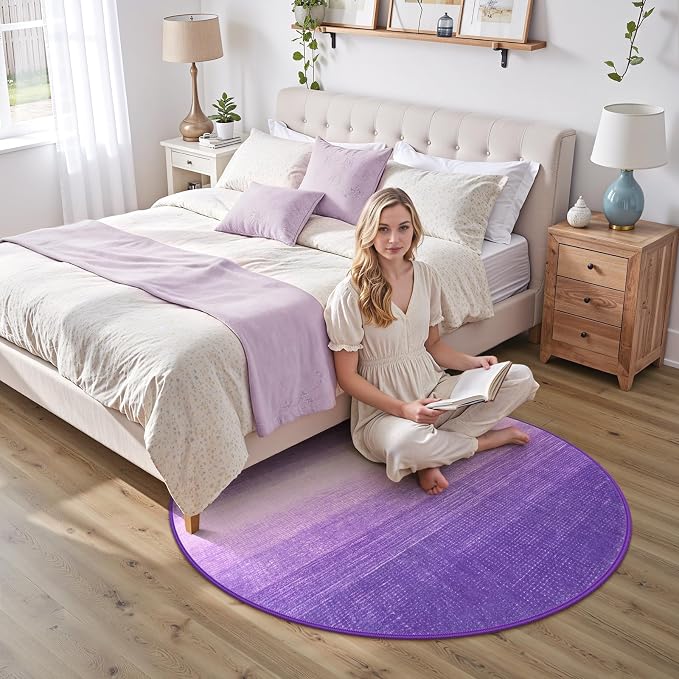 Wonnitar Modern Ombre Washable Round Rugs 5ft, Soft Circle Bedroom Area Rug - Image 2