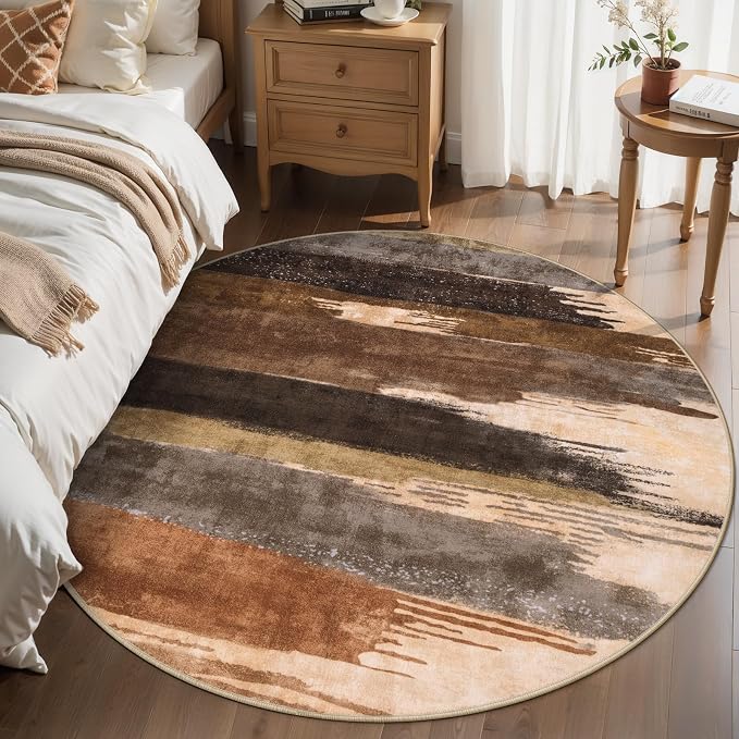 Ciicool 5ft Round Washable Rug, Modern Abstract Circle Rugs, Non-Slip Thin - Image 2