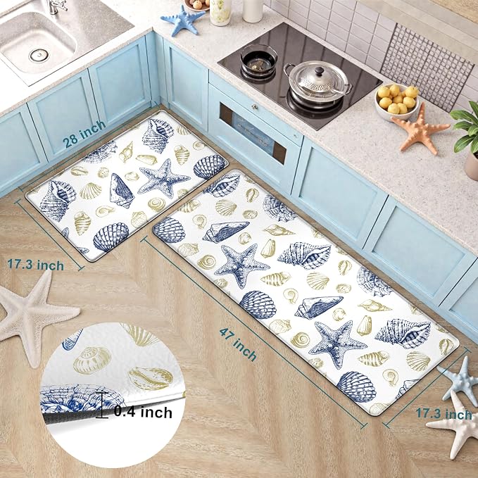 Kitchen Mats for Floor Cushioned Anti Fatigue Sets of 2 Beach Theme Kitchen - Image 2