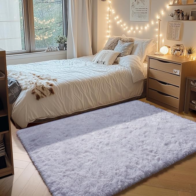 ONASAR White Area Rugs for Bedroom Fluffy, 4x6 Soft Shag Plush Bedside Rug - Image 6