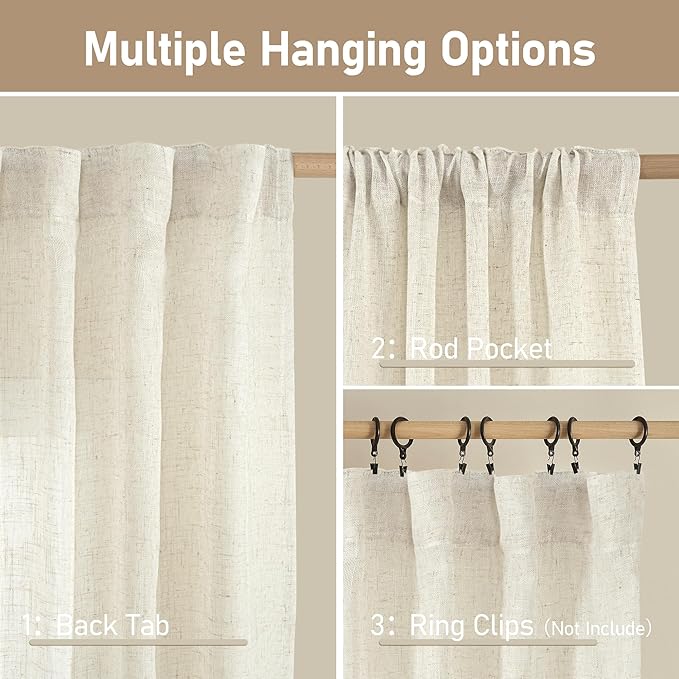 LAMIT Linen Sheer Curtains 72 Inch Length 2 Panels, Linen Textured Light - Image 2