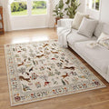 Rugcomf Area Rug 4x6 Rug Washable Boho Rugs Non Slip Low Pile Floral Animal by Rugcomf