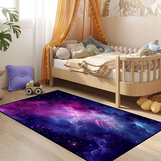 Purple Galaxy Rug Space Rugs Colorful Throw Rug Non-Slip Sun and Cloud Carpet - Image 5