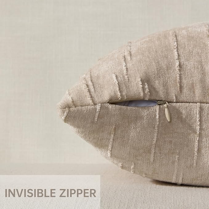 Set of 2 Soft Textured Throw Pillow Covers 12x20, Invisible Zipper Neutral - Image 3