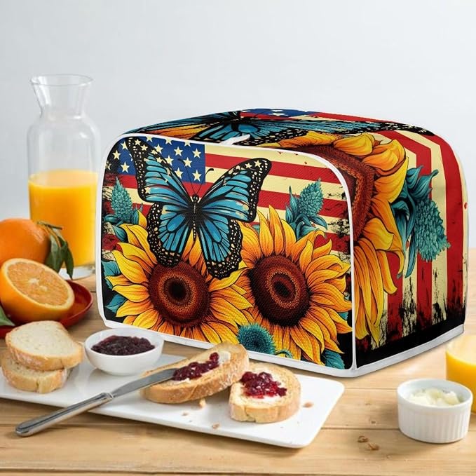 Sunflower Butterfly Print Toaster Cover 4 Slice American Flag Small Kitchen - Image 5