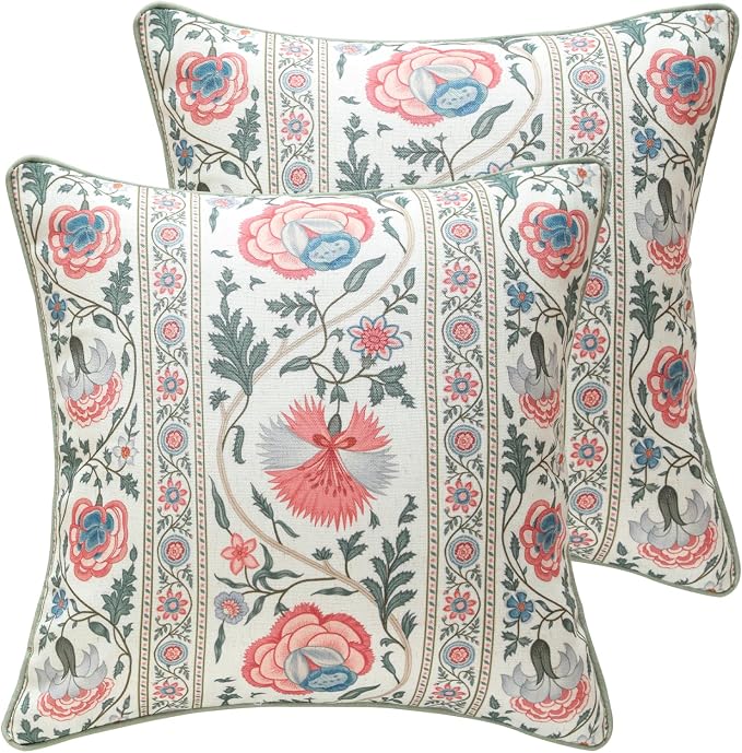 ISAENNE Design Square Retro Elegance Linen Throw Pillow Covers 18"x18" Pack of 2 by Isaennehomedecoration