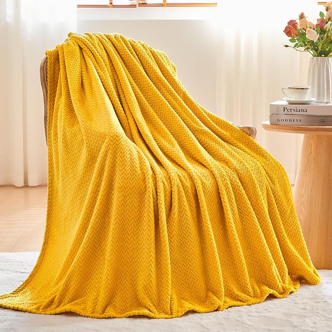NEWCOSPLAY Super Soft Queen Blanket Mustard Yellow Premium Silky Flannel Fleece - Image 4