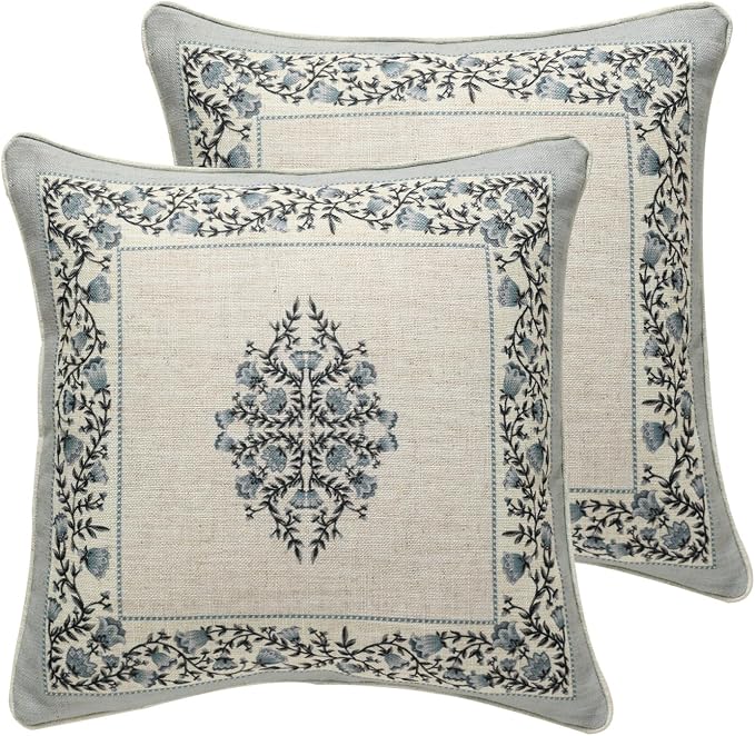 ISAENNE Design Linen Square Throw Pillow Covers 18"x18" Pack of 2, Cottage by Isaennehomedecoration