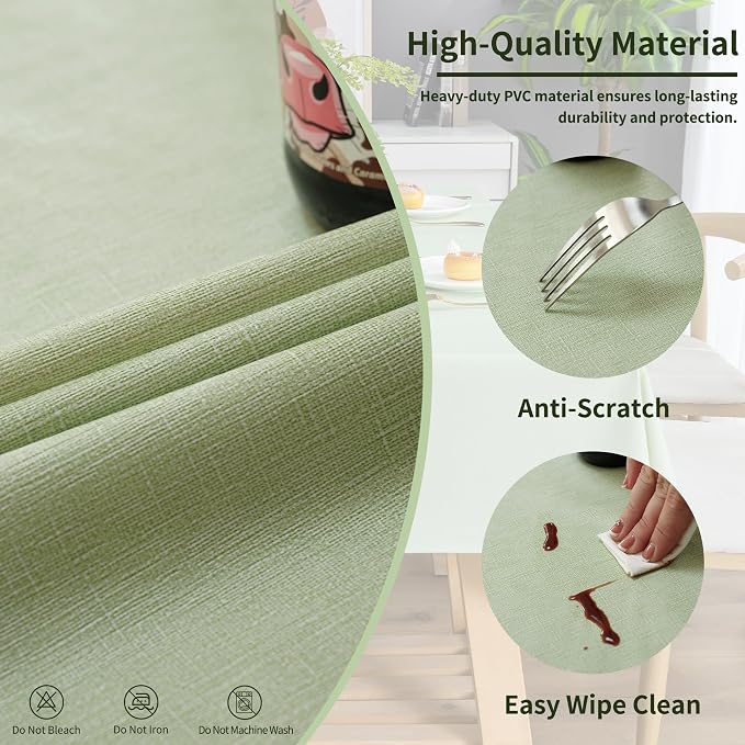 Rectangle Table Cloth, 100% Waterproof Tablecloth Oil Proof Spill Proof Vinyl - Image 3