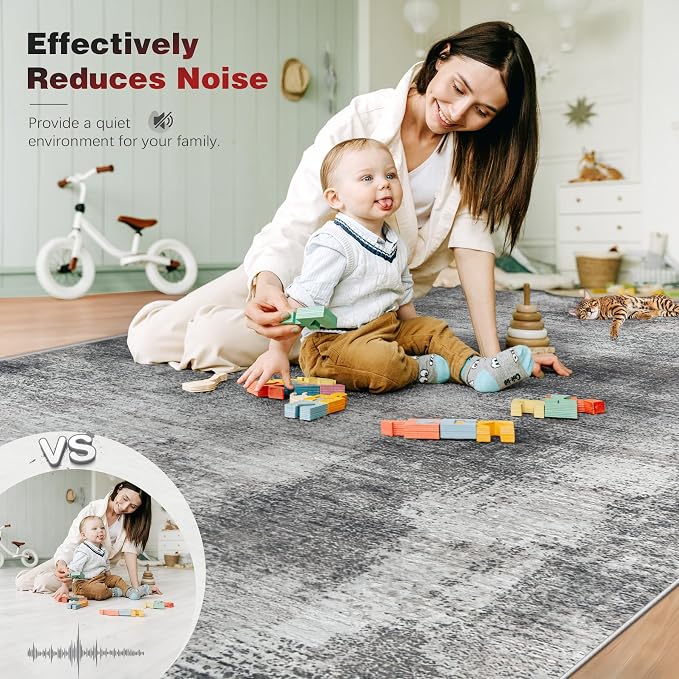 5x7 Area Rugs for Living Room: Washable Rug Modern Abstract Neutral Soft Rugs - Image 5