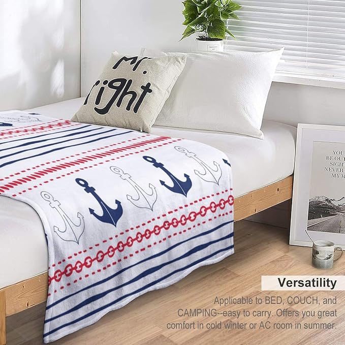 Anchor Blanket Vintage Navy Blue Red Stripe Nautical Anchor Abstract Art - Image 3