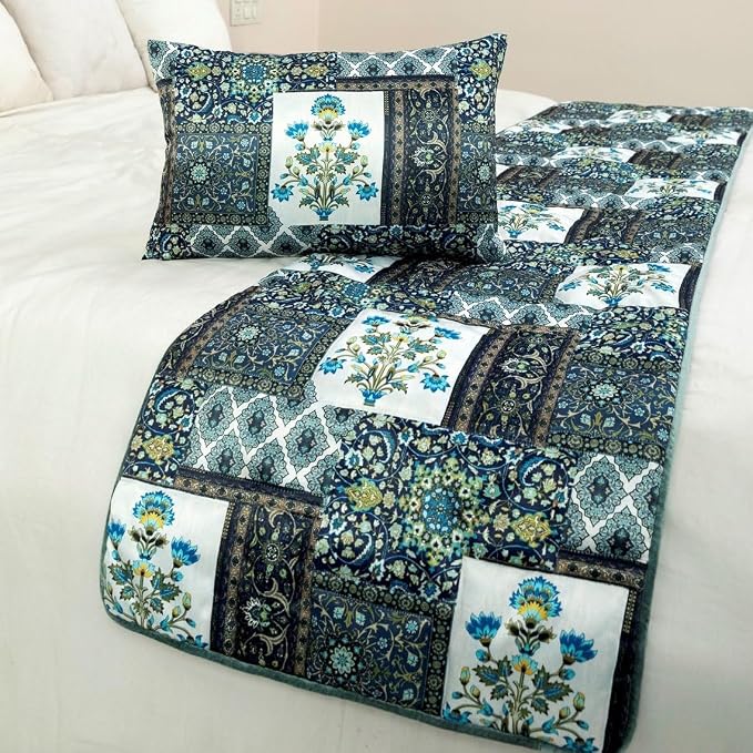 The HomeCentric King/Queen/Twin Blue Designer King 90"x18" Bed Runner - Image 4