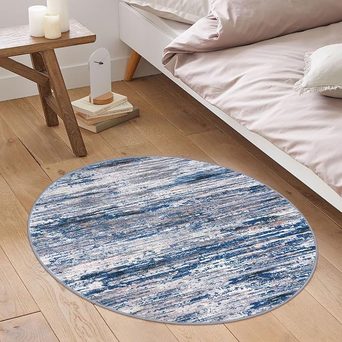 3' Washable Round Rug for Entryway, Neutral Vintage Circle Rugs for Living Room - Image 2