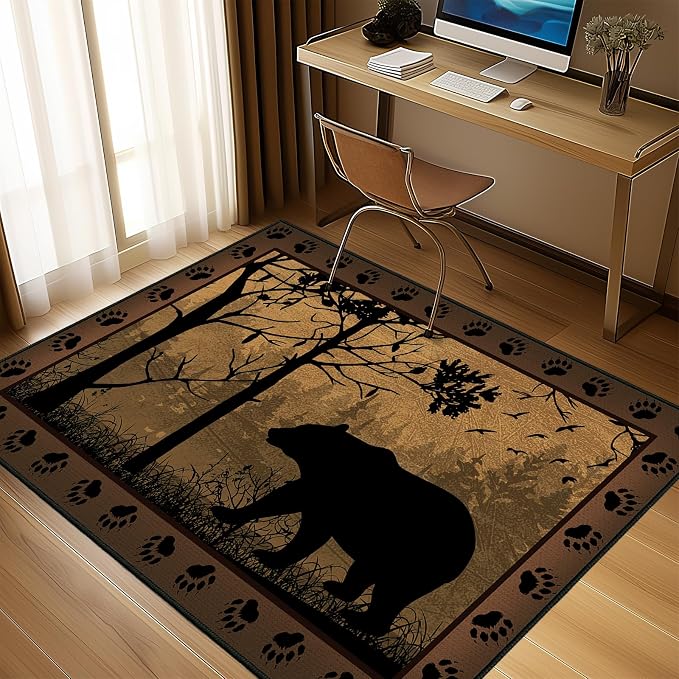 Rustic Area Rug 5x7, Bear Country Cabin Wildlife, Ultra-Thin Washable Throw - Image 4