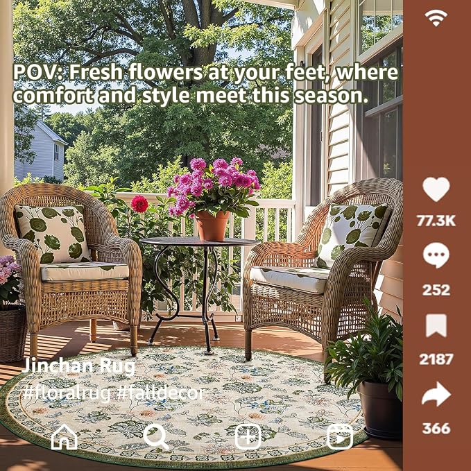 jinchan Elora 8ft Floral Round Rug - Image 4
