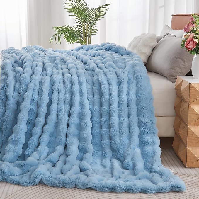 Lotus Karen Faux Fur Throw Blanket Sky Blue - Image 3