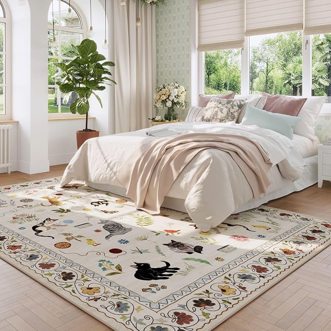 Rugcomf Area Rugs 9x12 Living Room Clearance Washable Boho Rug Non Slip Floral - Image 2