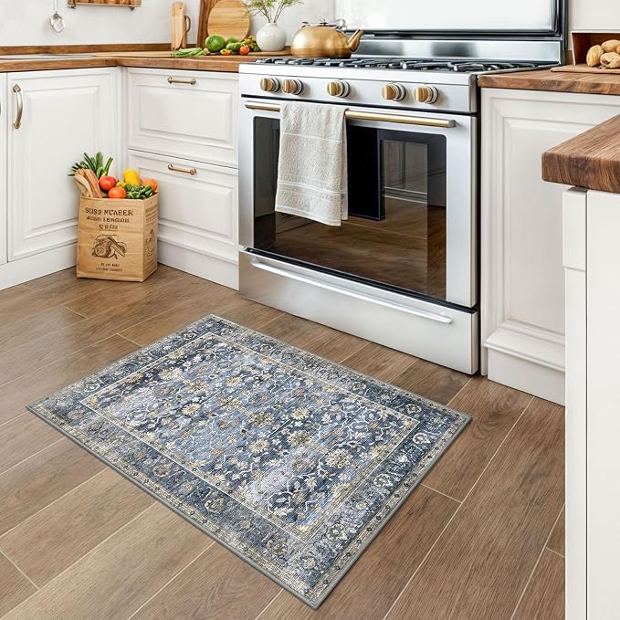 KUTA Vintage 2x3 Rugs for Entryway, Non-Slip Washable Kitchen Rugs & Indoor - Image 2