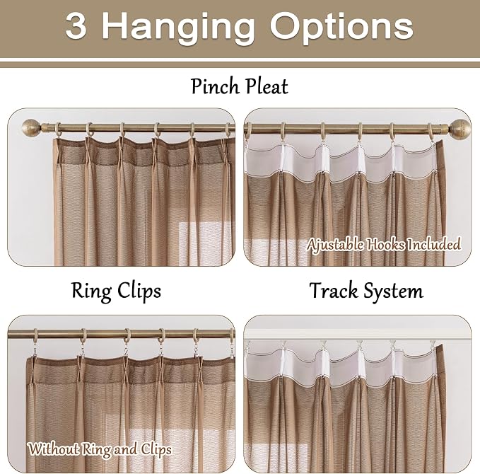 Mocha Moose Pleated Sheer Curtains 102 Inches Long Soft Touch Lightweight - Image 2