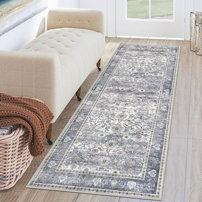 KUTA Vintage Floral Washable Hallway Runner, 2x6 Runners by KUTA