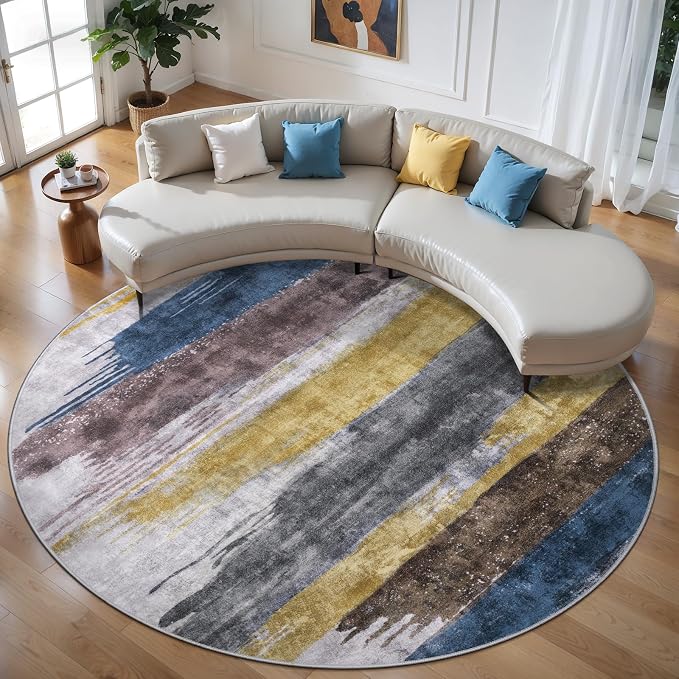Ciicool 6ft Round Washable Rug, Modern Abstract Circle Rugs, Non-Slip Thin - Image 3