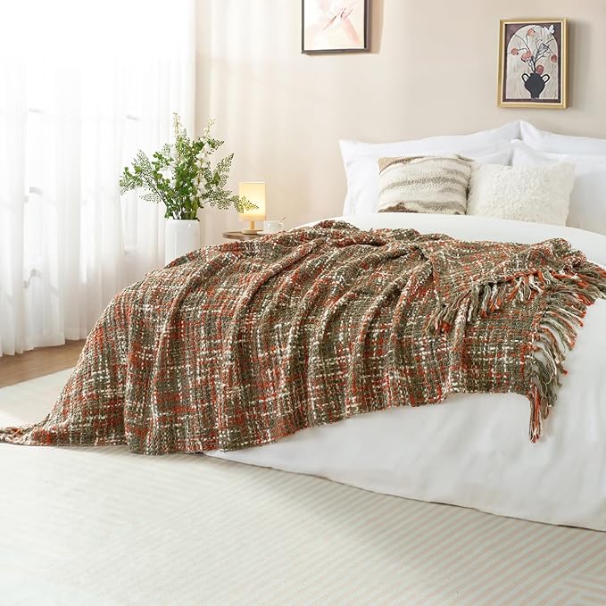 Multi-Color Orange Cable Knitted Throw Blanket - Image 5