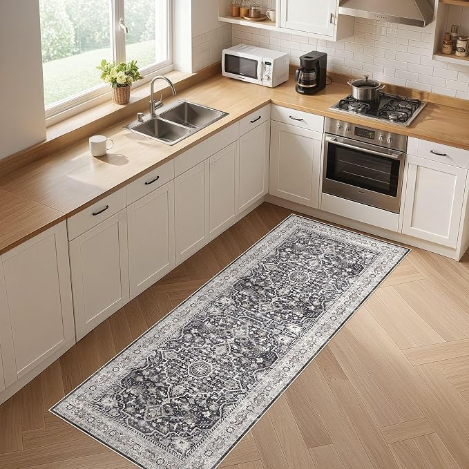 Runner Rug Kitchen Washable Rugs: 3x8 Non-Slip Boho Vintage Distressed Stain - Image 8