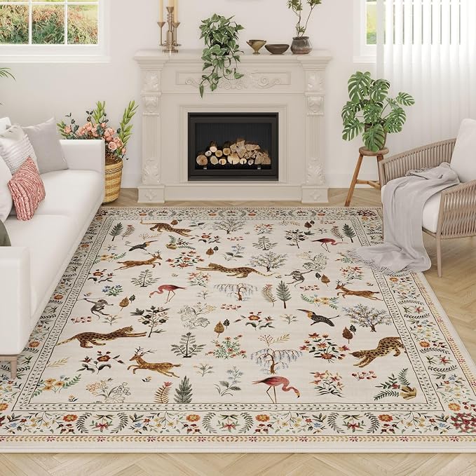 Rugcomf Living Room Rug 5x7 Rug Machine Washable Boho Area Rug Non Slip Floral by Rugcomf