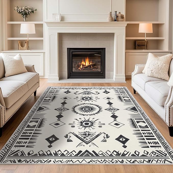 5x7 Western Area Rug Southwestern Tribal Black White Rug Non Slip Low Pile by Unknown
