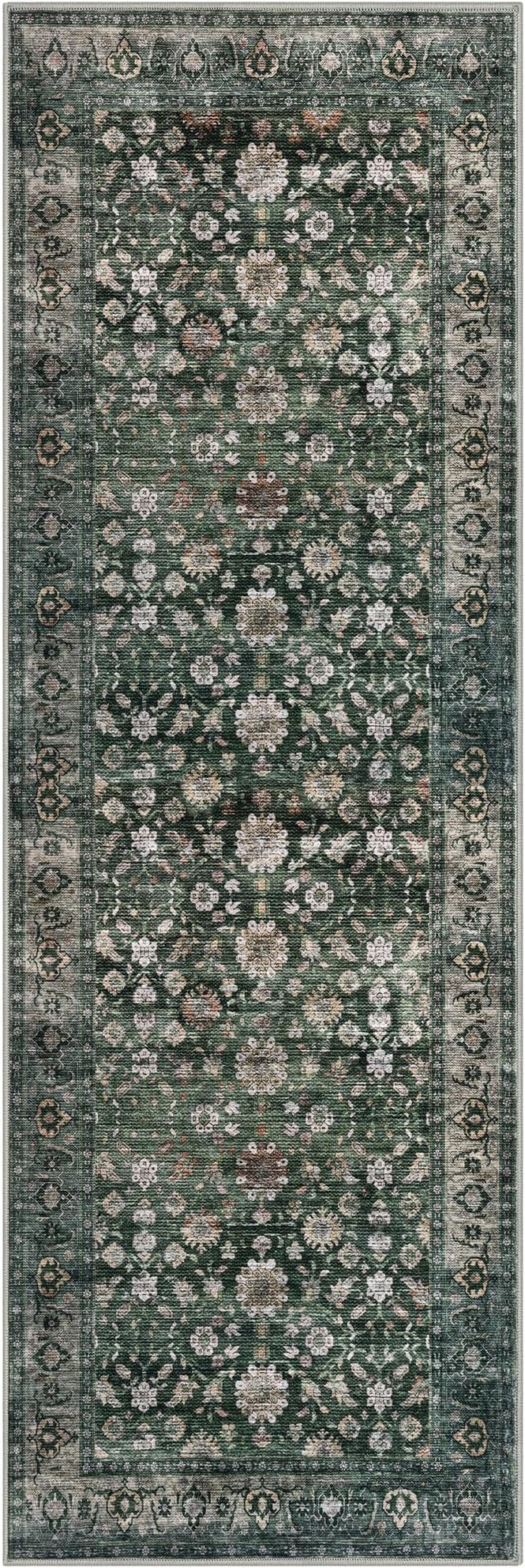 KUTA Runners for Hallways 2x6 Dark Green, Vintage Floral Rug Non-Slip Washable - Image 8