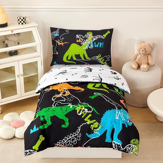 PERFEMET 4-Piece Boys Toddler Bedding Sets Cartoon Dinosaur Comforter Set by PERFEMET