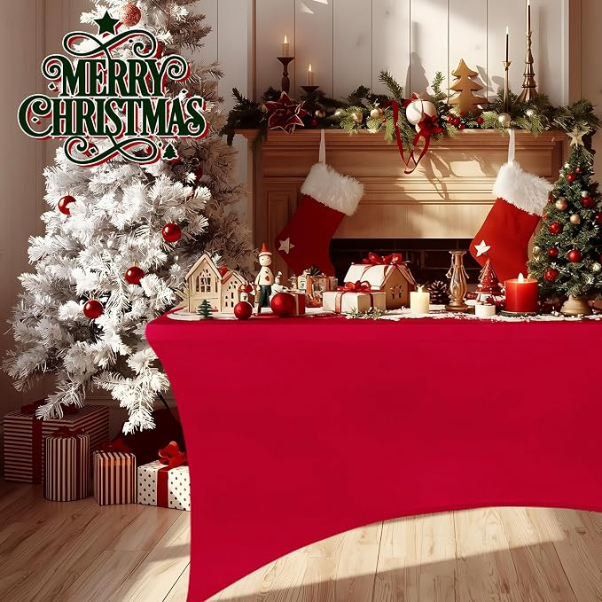 IVAPUPU 2 Pack 6FT Table Cloth for Rectangular Fitted Events Stretch Red Table - Image 2