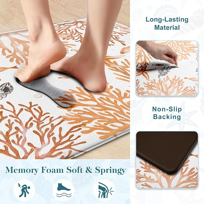 Kitchen Mats for Floor Cushioned Anti Fatigue Sets of 2 Coastal Kitchen Rugs - Image 5