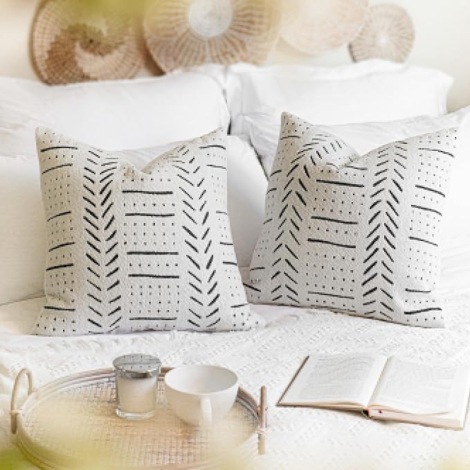 BlissBlush Off White Decorative Throw Pillow Covers 20X20, Boho Farmhouse by BlissBlush