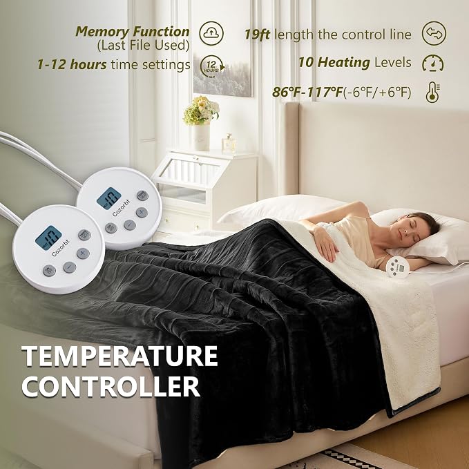Heat Blanket 84”x90” Queen Size-Dual Control，Soft Flannel & Sherpa Reversible - Image 5