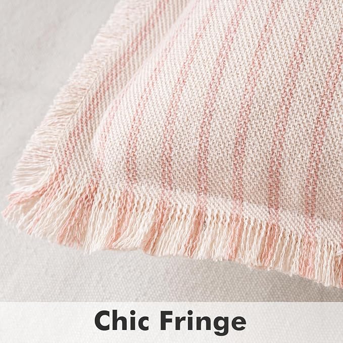 MIULEE Pack of 2 Pink Pillow Covers 24x24 Inch Striped Farmhouse Couch Throw - Image 2