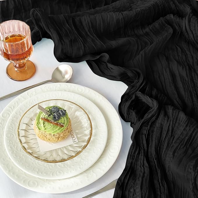 IVAPUPU 10 Pcs Cheesecloth Halloween Table Runner - 10ft Black Boho Gauze Black - Image 6