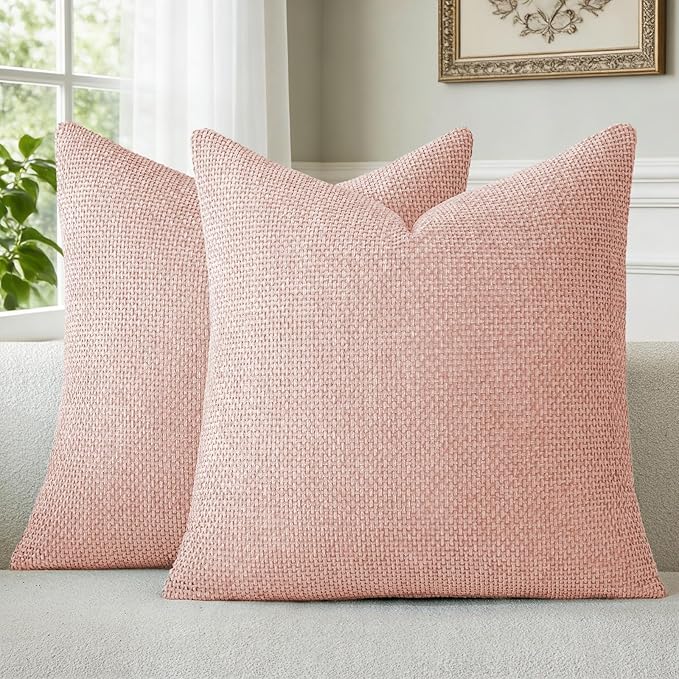 a moment Pink Chenille Throw Pillow Covers 22x22 Inch Pack of 2 Modern by amoment