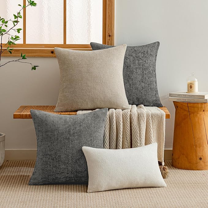 a moment Dark Gray Chenille Throw Pillow Covers 22x22 Inch Pack of 2 Modern - Image 6