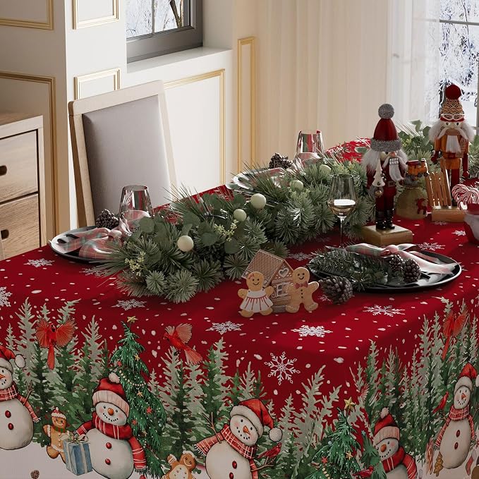 XCHI Snowman Gingerbread Man Tree Winter Tablecloth Square Christmas Table - Image 3