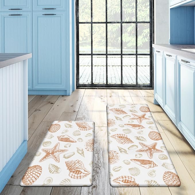 Kitchen Mats for Floor Cushioned Anti Fatigue Sets of 2 Beach Theme Kitchen - Image 3
