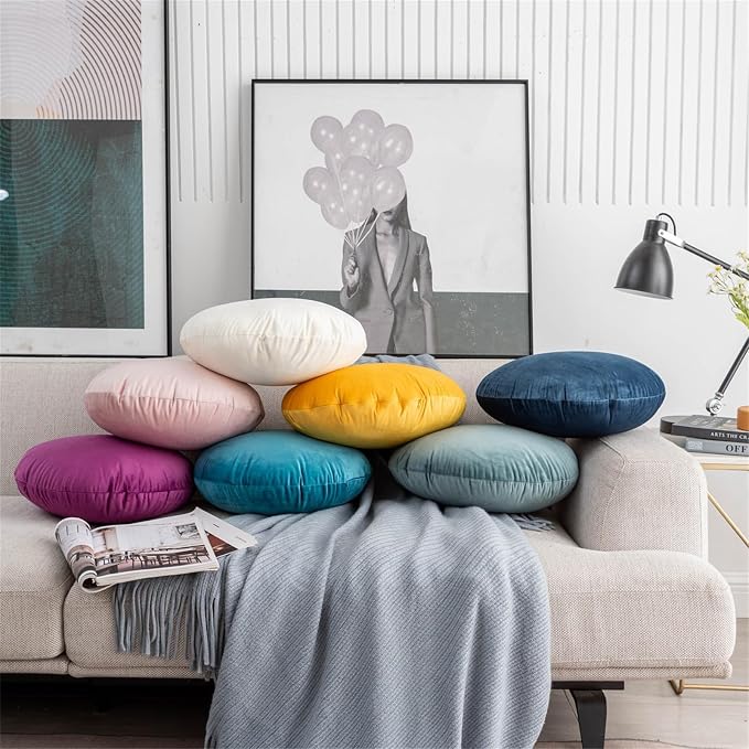MOJUN Round Throw Pillow, 15.7" Soft Solid Color Home Decorative Round Pillows - Image 6