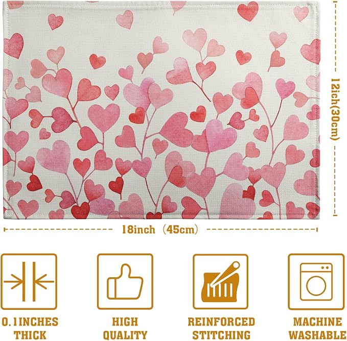 Pink Love Heart Valentine's Day Placemats Set of 4 Valentine Seasonal Holiday - Image 4