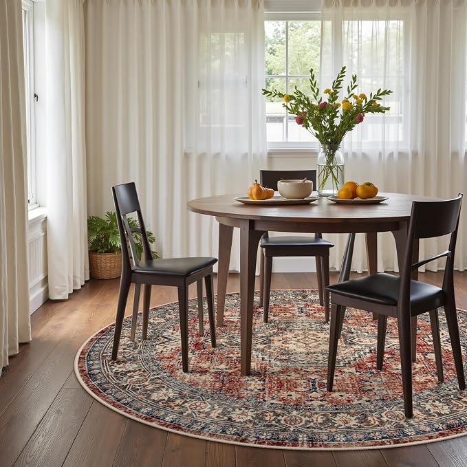 Lahome Oriental Washable Round Area Rug, Non-Slip Round Rugs 6ft Ultra-Thin - Image 6