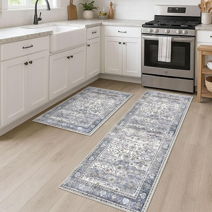 KUTA Vintage Floral Rugs for Entryway, Non-Slip Washable Ultra Thin Soft by KUTA