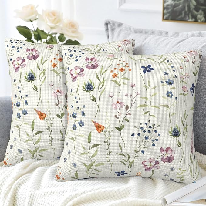 Throw Pillow Covers Spring Summer Floral Pillow Covers 16x16 Inch Set of 2 - Image 4