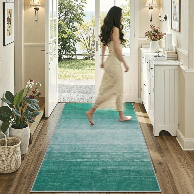 Wonnitar Modern Ombre 4x6 Area Rug, Washable Teal Kids Rug Non-Shedding - Image 3
