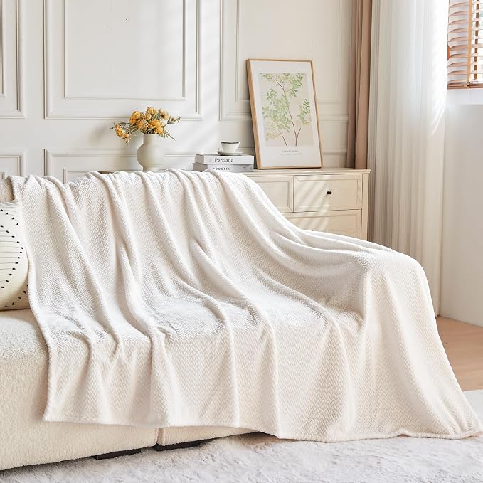 NEWCOSPLAY Super Soft Queen Blanket Ivory Premium Silky Flannel Fleece Leaves - Image 9