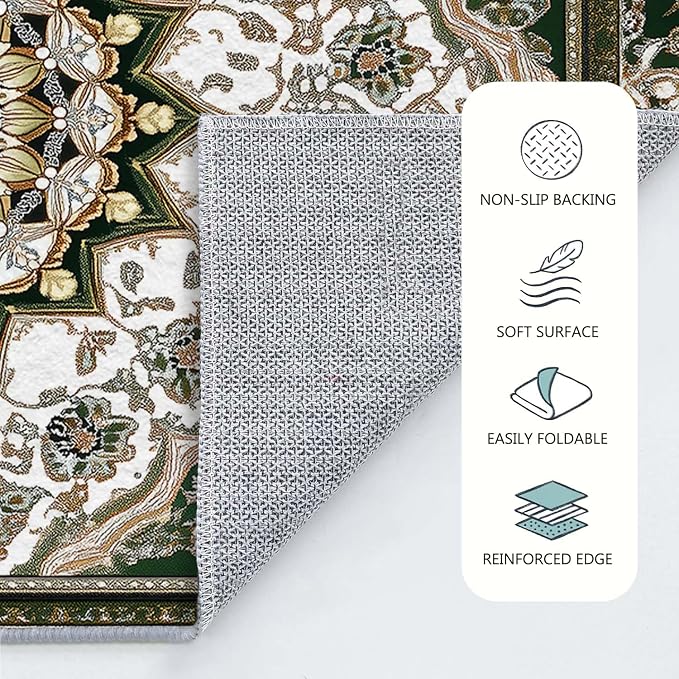 8x10 Traditional Oriental Area Rug White Dark Green Rug Non Slip Low Pile Large - Image 8
