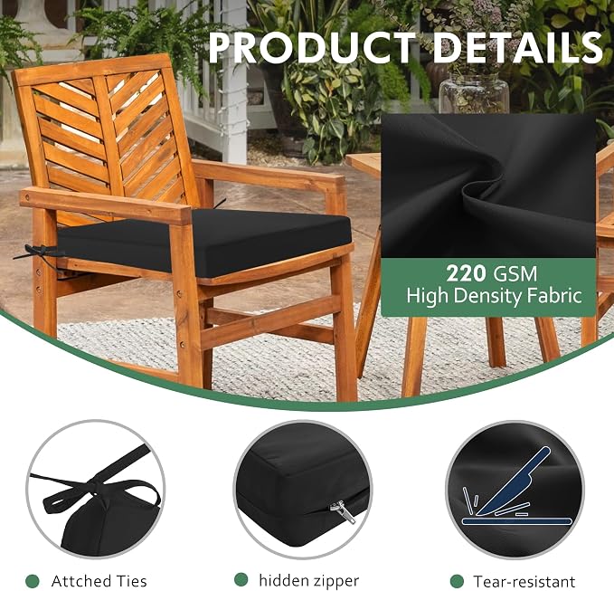 Outdoor Chair Cushions Set of 2: Waterproof & Fade Resistant Deep Seat Cushion - Image 4
